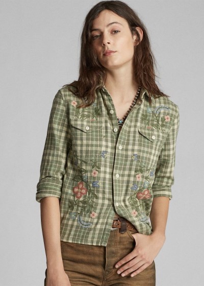 Camisas De Trabajo Ralph Lauren Mujer Multicolor - Floral Embroidered - IZKYJ9567